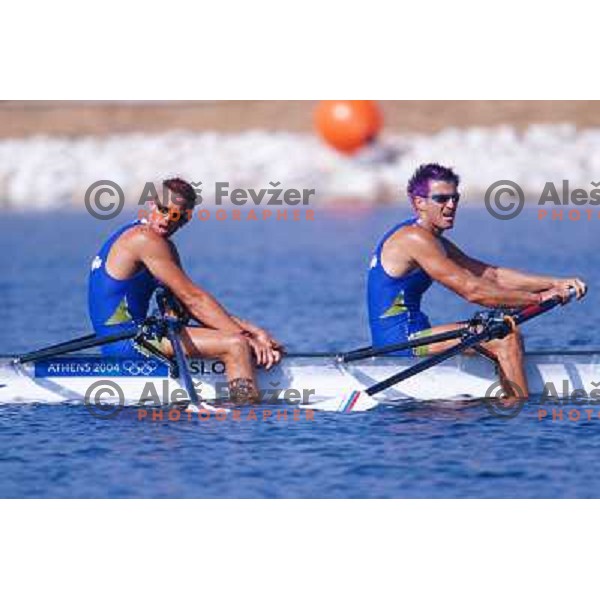 Luka Spik and Iztok Cop of Slovenia, silver medalists in rowing at Summer Olympic Games in Athens, Greece , August 2004 