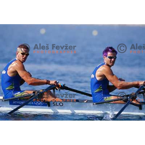 Luka Spik and Iztok Cop of Slovenia, silver medalists in rowing at Summer Olympic Games in Athens, Greece , August 2004 