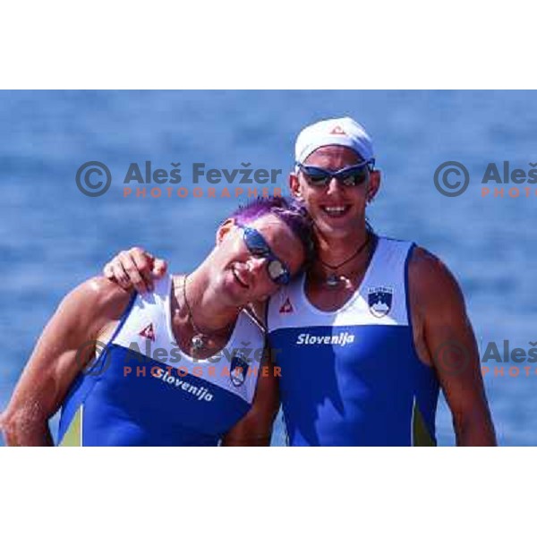 Luka Spik and Iztok Cop of Slovenia, silver medalists in rowing at Summer Olympic Games in Athens, Greece , August 2004 