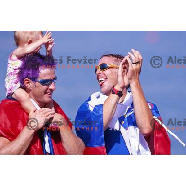 Luka Spik and Iztok Cop of Slovenia, silver medalists in rowing at Summer Olympic Games in Athens, Greece , August 2004 