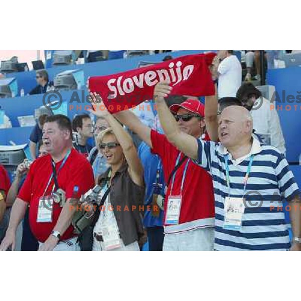 Marko Ilesic, Tone Jagodic, Janez Kocijancic during rowing competition at Summer Olympic Games in Athens, Greece , August 2004 