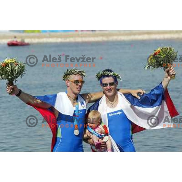 Iztok Cop and Luka Spik of Slovenia, silver medalists in rowing at Summer Olympic Games in Athens, Greece , August 2004 