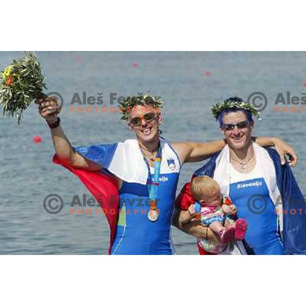 Iztok Cop and Luka Spik of Slovenia, silver medalists in rowing at Summer Olympic Games in Athens, Greece , August 2004 