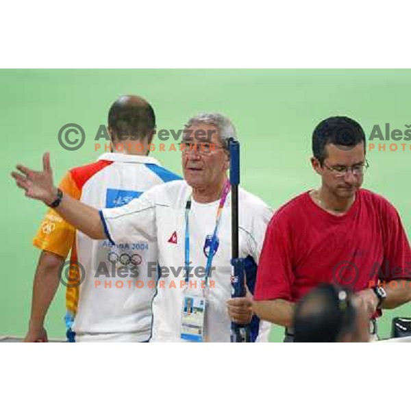 Lojze Mikolic, coach of Rajmond Debevec of Slovenia during 3 positions shooting competition at Summer Olympic Games in Athens, Greece , August 2004 
