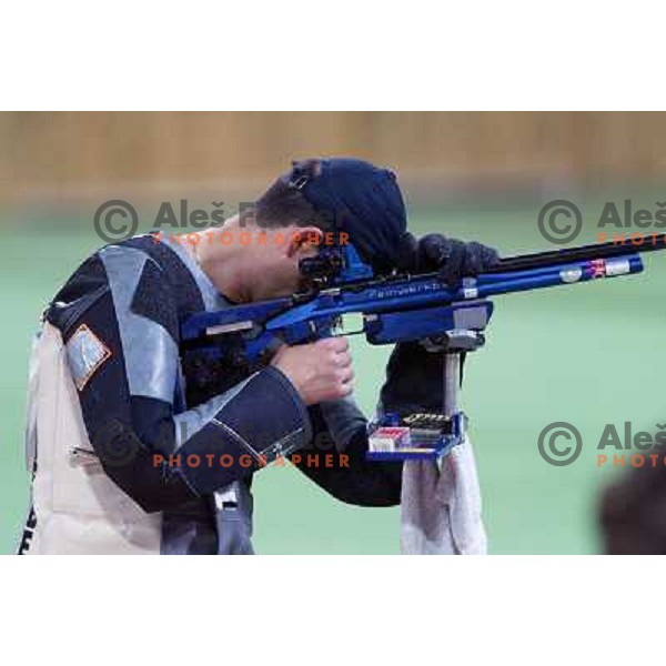 Rajmond Debevec of Slovenia during 3 positions shooting competition at Summer Olympic Games in Athens, Greece , August 2004 