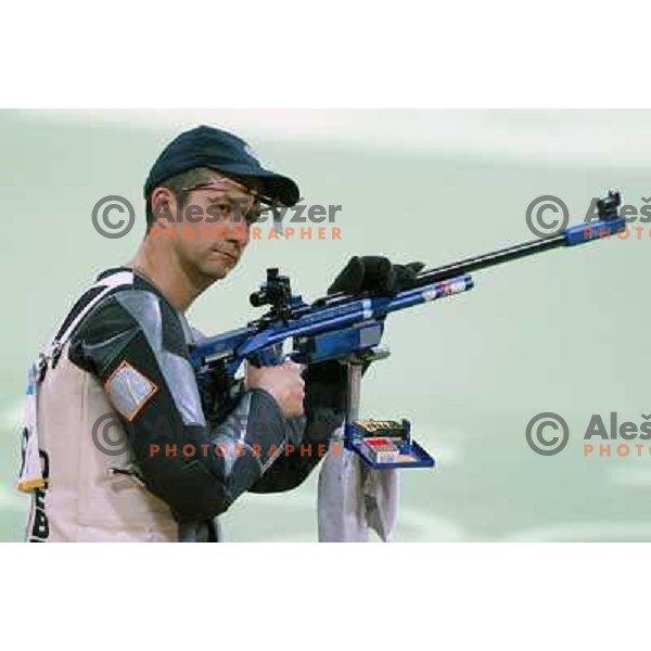 Rajmond Debevec of Slovenia during 3 positions shooting competition at Summer Olympic Games in Athens, Greece , August 2004 