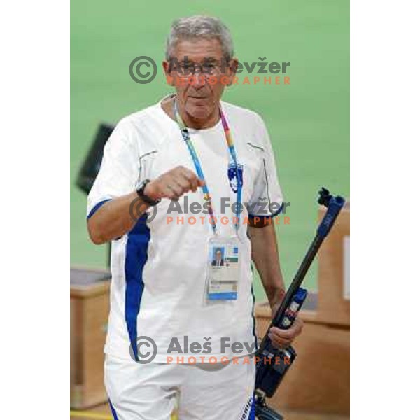 Lojze Mikolic, coach of Rajmond Debevec of Slovenia during 3 positions shooting competition at Summer Olympic Games in Athens, Greece , August 2004 