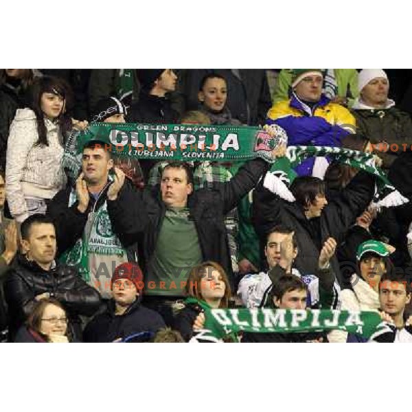 Fans of Tilia Olimpija in action during ice-hockey match Tilia Olimpija-Acroni Jesenice in round 41 of EBEL league, played in Hala Tivoli, Ljubljana, Slovenia, January 23, 2011 