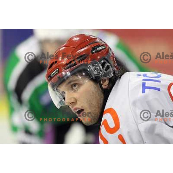 Rok Ticar of Acroni Jesenice in action during ice-hockey match Tilia Olimpija-Acroni Jesenice in round 41 of EBEL league, played in Hala Tivoli, Ljubljana, Slovenia, January 23, 2011 