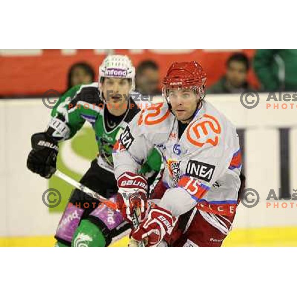 Mickel Bayrack of Acroni Jesenice in action during ice-hockey match Tilia Olimpija-Acroni Jesenice in round 41 of EBEL league, played in Hala Tivoli, Ljubljana, Slovenia, January 23, 2011 