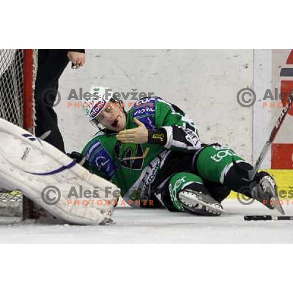 Ales Music of Tilia Olimpija bleding during ice-hockey match Tilia Olimpija-Acroni Jesenice in round 41 of EBEL league, played in Hala Tivoli, Ljubljana, Slovenia, January 23, 2011 