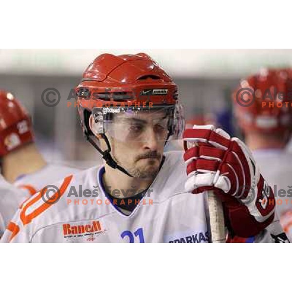 Klemen Pretnar of Acroni Jesenice in action during ice-hockey match Tilia Olimpija-Acroni Jesenice in round 41 of EBEL league, played in Hala Tivoli, Ljubljana, Slovenia, January 23, 2011 