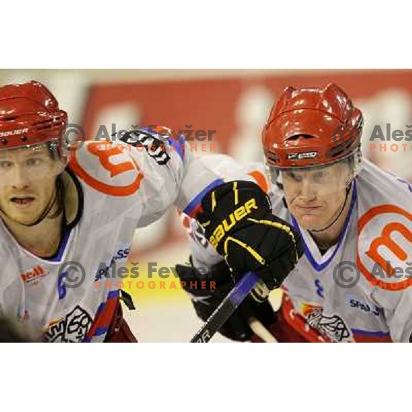 Tomi Dahlman, Douglas Nolan of Acroni Jesenice during ice-hockey match Tilia Olimpija-Acroni Jesenice in round 41 of EBEL league, played in Hala Tivoli, Ljubljana, Slovenia, January 23, 2011 