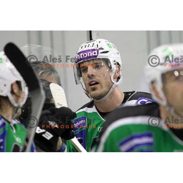 Matt Higgins of Tilia Olimpija celebrates goal during ice-hockey match Tilia Olimpija-Acroni Jesenice in round 41 of EBEL league, played in Hala Tivoli, Ljubljana, Slovenia, January 23, 2011 