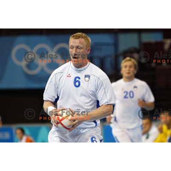 Andrej Kastelic in action during match Slovenia-Egypt at handball tournament at Summer Olympic Games Athens 2004, Greece 