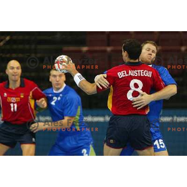 Ales Pajovic of Slovenia in action during Handball tournament at Summer Olympic Games Athens 2004, Greece. Slovenia played with Spain on August 20, 2004 