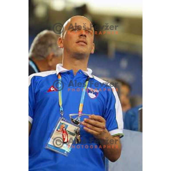 Damjan Jankovic watches Handball tournament at Summer Olympic Games Athens 2004, Greece. Slovenia played with Russia on August 13, 2004 