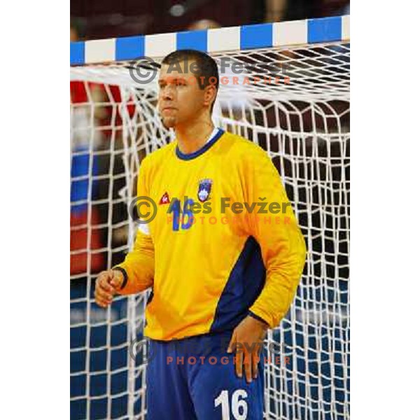 Beno Lapajne of Slovenia in action during Handball tournament at Summer Olympic Games Athens 2004, Greece. Slovenia played with Russia on August 13, 2004 