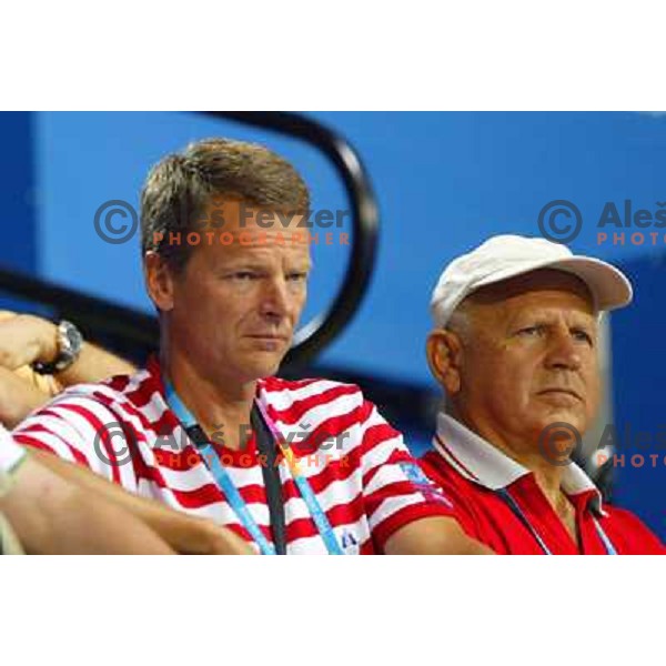 Tone Jagodic, Janez Kocijancic during Handball tournament at Summer Olympic Games Athens 2004, Greece. Slovenia played with Croatia on August 15, 2004 