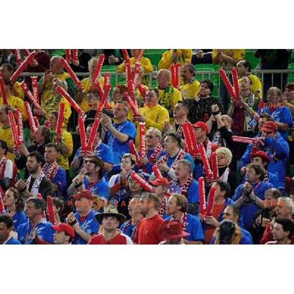 Krim fans at the handball game RK Krim Mercator Ljubljana - Itxako Reyno De Navarra , played in the Women\'s EHF Champions league main round, 05.02.2011 , Stozice Arena, Ljubljana, 