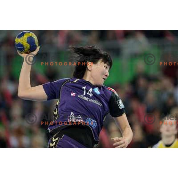 Ljudmila Bodnieva at the handball game RK Krim Mercator Ljubljana - Itxako Reyno De Navarra , played in the Women\'s EHF Champions league main round, 05.02.2011 , Stozice Arena, Ljubljana, 