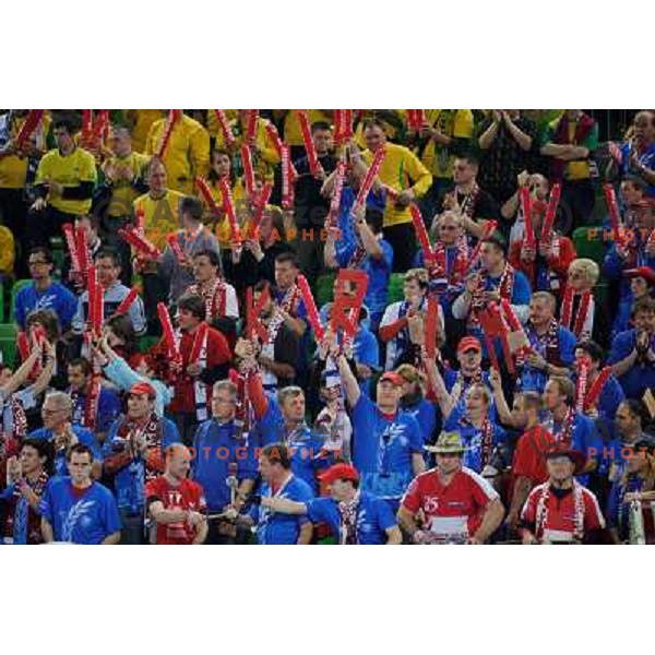 Krim fans at the handball game RK Krim Mercator Ljubljana - Itxako Reyno De Navarra , played in the Women\'s EHF Champions league main round, 05.02.2011 , Stozice Arena, Ljubljana, 