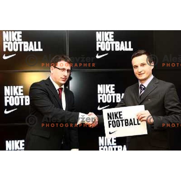  Ales Zavrl, secretary general of NZS and Ziga Kmetic, Nike representative during press conference in Austria Trend hotel in Ljubljana, Slovenia on February 11,2011 