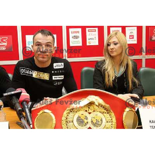 Dejan Zavec of Slovenia and Kaly Kolonic during press conference before IBF World Championship walterweight fight, Ljubljana, Slovenia on February 14,2011 