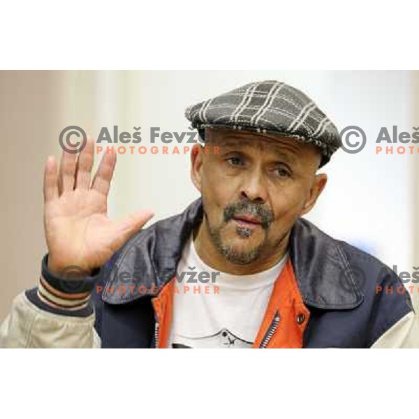 Paul Delgado\'s coach Nathan Livramento of USA during press conference before IBF World Championship walterweight fight, Ljubljana, Slovenia on February 14,2011 