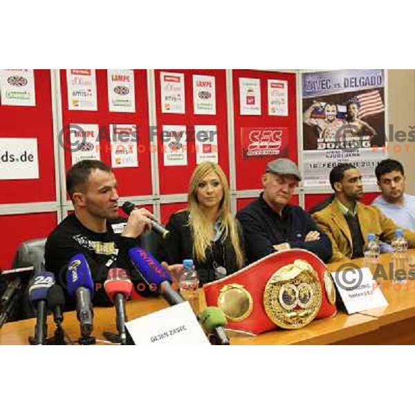 Dejan Zavec of Slovenia , Kaly Kolonic, Ivan Pucko and Paul Delgado of USA during press conference before IBF World Championship walterweight fight, Ljubljana, Slovenia on February 14,2011 