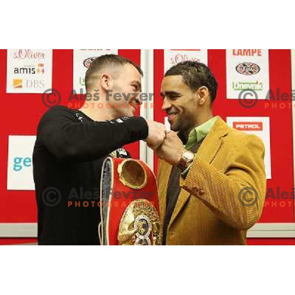 Dejan Zavec of Slovenia and Paul Delgado during press conference before IBF World Championship walterweight fight, Ljubljana, Slovenia on February 14,2011 