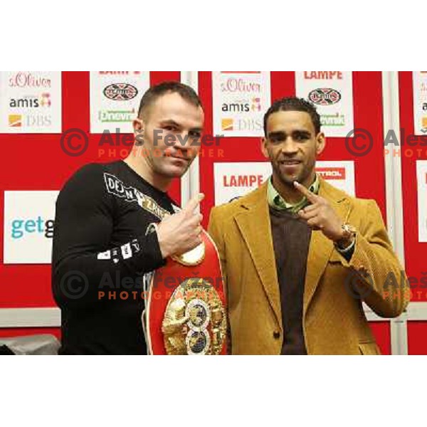 Dejan Zavec of Slovenia and Paul Delgado of USA during press conference before IBF World Championship walterweight fight, Ljubljana, Slovenia on February 14,2011 