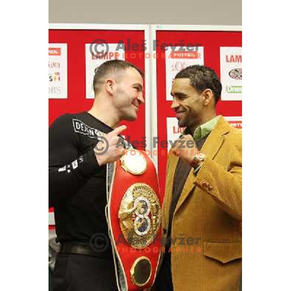Dejan Zavec of Slovenia and Paul Delgado of USA during press conference before IBF World Championship walterweight fight, Ljubljana, Slovenia on February 14,2011 