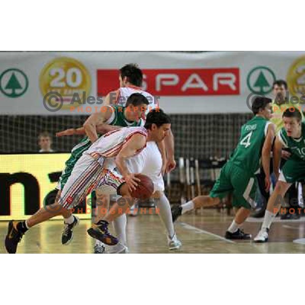 Miha Fon of Geoplin Slovan in action during basketball match in quarter-final of Spar Cup, played in Poden Sports Hall, Skofja Loka, Slovenia on Feburary 11, 2011 