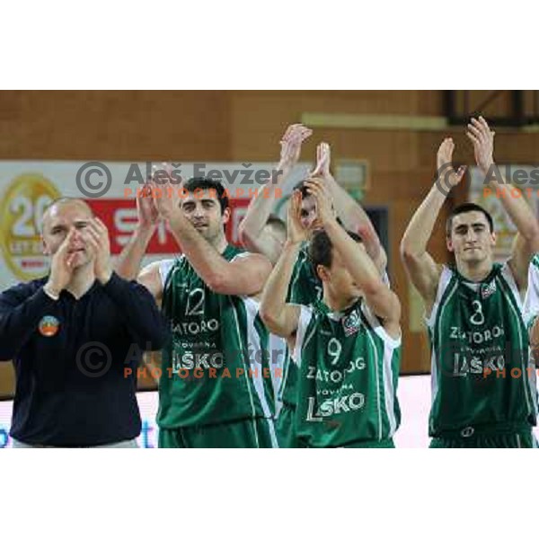 Slobodan Bozovic, Vladimir Panic of Zlatorog in action during basketball match in quarter-final of Spar Cup, played in Poden Sports Hall, Skofja Loka, Slovenia on Feburary 11, 2011 
