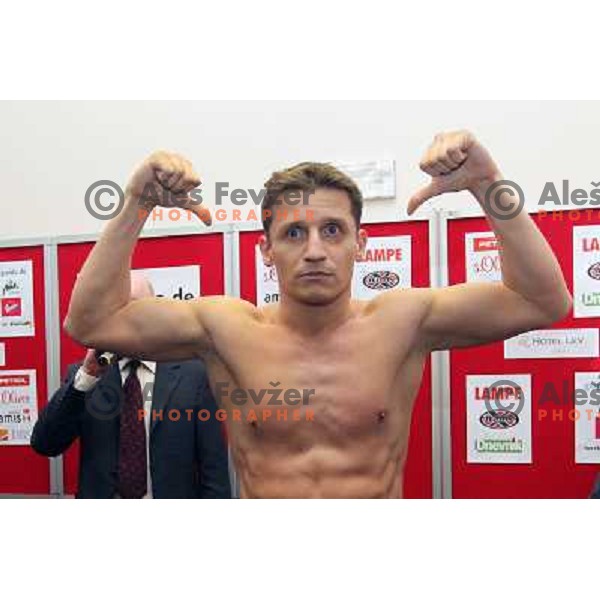 Denis Simcic of Slovenia during offical weighting for boxing fights in Ljubljana, Slovenia on February 17,2011 