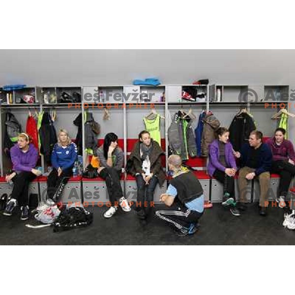 Krim Mercator players at their dressing room after practice session in Stozice, Ljublajna, Slovenia on February 17, 2011 