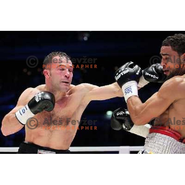 Dejan Zavec of Slovenia (blue trunks) IBF World Boxing Champion successfully defend his walterweight title with technical knockout (TKO) in fifth round against Paul Delgado of USA (white trunks) in front of 13.000 fans in Stozice, Ljubljana, Slovenia on F