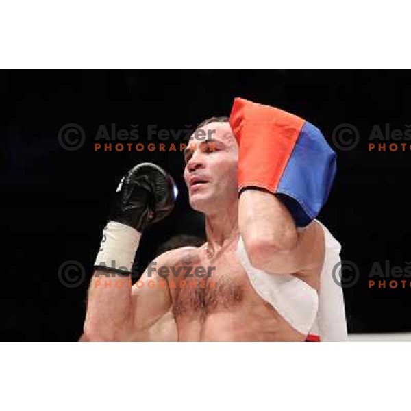 Dejan Zavec of Slovenia (blue trunks) IBF World Boxing Champion successfully defend his walterweight title with technical knockout (TKO) in fifth round against Paul Delgado of USA (white trunks) in front of 13.000 fans in Stozice, Ljubljana, Slovenia on F