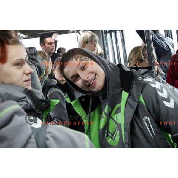 Jelena Grubisic, Barbara Varlec of Krim Mercator leaving from Joze Pucnik Airport to Women\'s Championsleague match against Oltchim Valcea, Ljubljana , Slovenia on February 19, 2011 