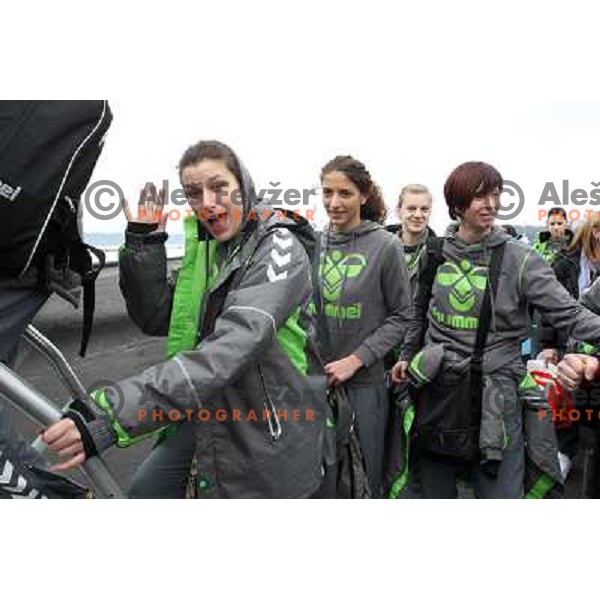 Jelena Grubisic, Andrea Penezic, Barbara Varlec, Sergeja Stefanisin of Krim Mercator leaving from Joze Pucnik Airport to Women\'s Championsleague match against Oltchim Valcea, Ljubljana , Slovenia on February 19, 2011 