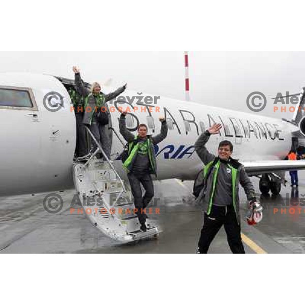 Team of Krim Mercator arriving to Sibiu Airport to Women\'s Championsleague match against Oltchim Valcea in Romania on February 19, 2011 