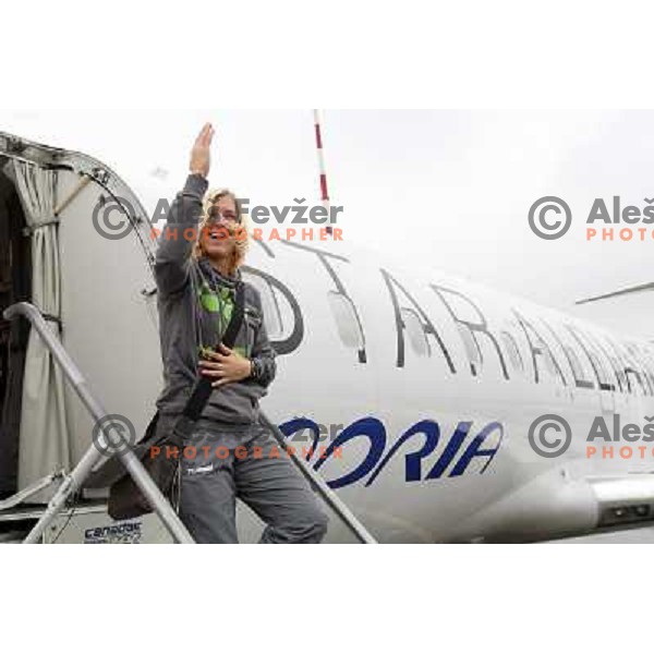 Maja Zrnec of Krim Mercator arriving to Sibiu Airport to Women\'s Championsleague match against Oltchim Valcea in Romania on February 19, 2011 