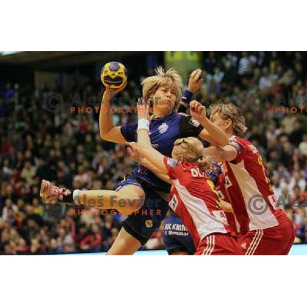Marina Vergelyuk of Krim Mercator and of Oltchim Valcea in action during handball match in Women\'s Championsleague played in Valcea, Romania on February 20, 2011 