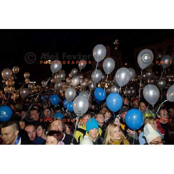 Slovenian skiing fans during reception of Slovenia Ski team after GA-PA 2011 World Championships at Preseren Square in Ljubljana, Slovenia on February 20, 2011. 