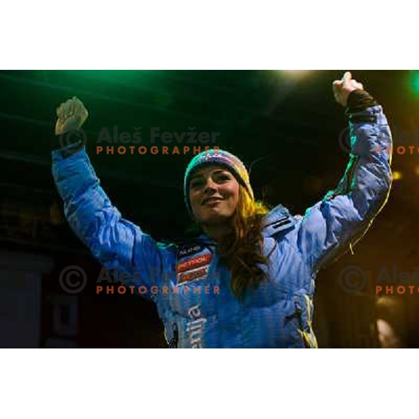 Tina Maze during reception of Slovenia Ski team after GA-PA 2011 World Championships at Preseren Square in Ljubljana, Slovenia on February 20, 2011. 