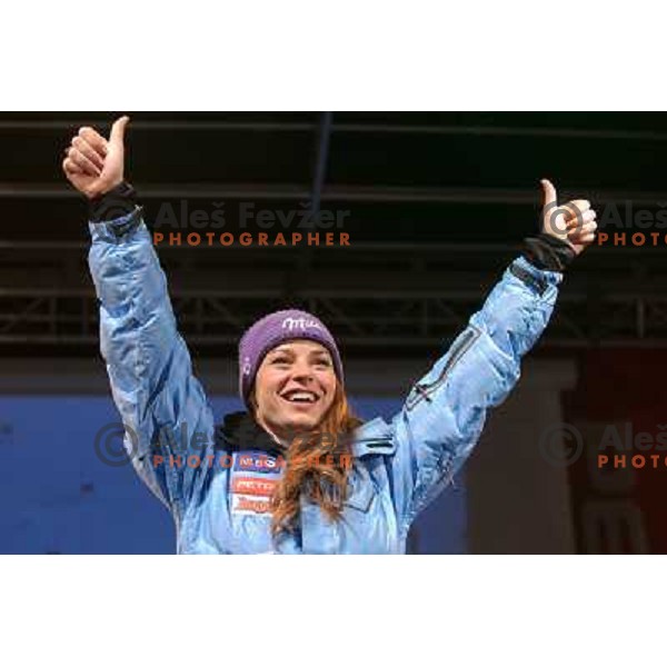 Tina Maze during reception of Slovenia Ski team after GA-PA 2011 World Championships at Preseren Square in Ljubljana, Slovenia on February 20, 2011. 