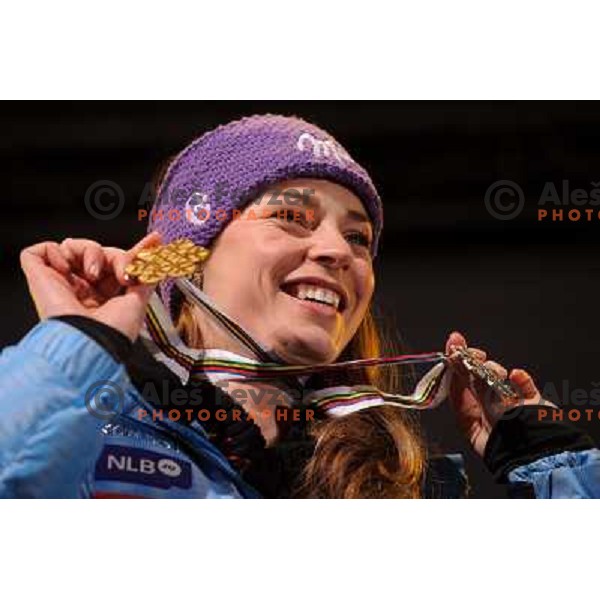 Tina Maze during reception of Slovenia Ski team after GA-PA 2011 World Championships at Preseren Square in Ljubljana, Slovenia on February 20, 2011. 
