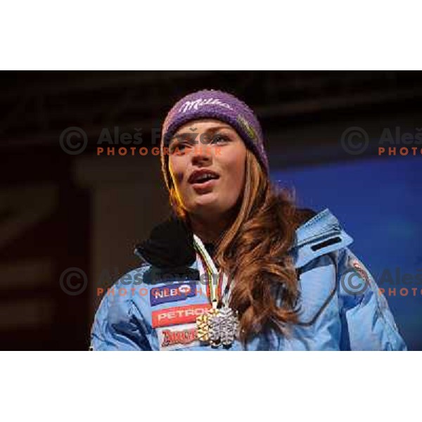 Tina Maze during reception of Slovenia Ski team after GA-PA 2011 World Championships at Preseren Square in Ljubljana, Slovenia on February 20, 2011. 