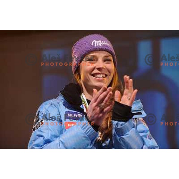 Tina Maze during reception of Slovenia Ski team after GA-PA 2011 World Championships at Preseren Square in Ljubljana, Slovenia on February 20, 2011. 